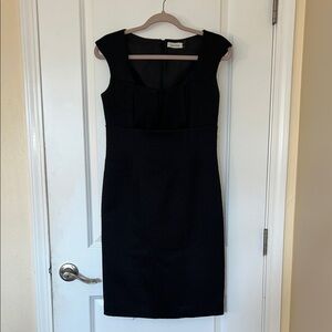 Calvin Klein Black Midi Sheath Dress with Structured Shoulders